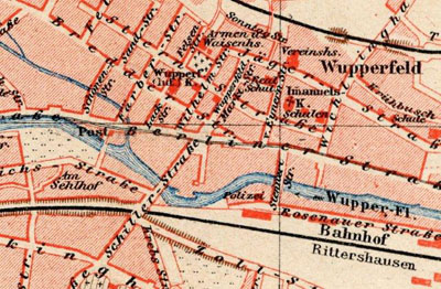 Barmen um 1894 mit dem Siedlungsgebiet "Am Sehlhof", westlich des Bahnhofs Rittershausen.